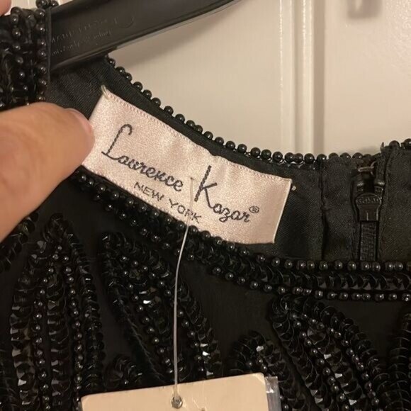 NWT Vtg. LAWRENCE KAZAR BLACK beaded handmade short sleeve SILK DRESS women’s  L - Picture 5 of 16